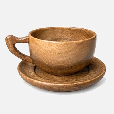 فنجان چای و نعلبکی چوبی